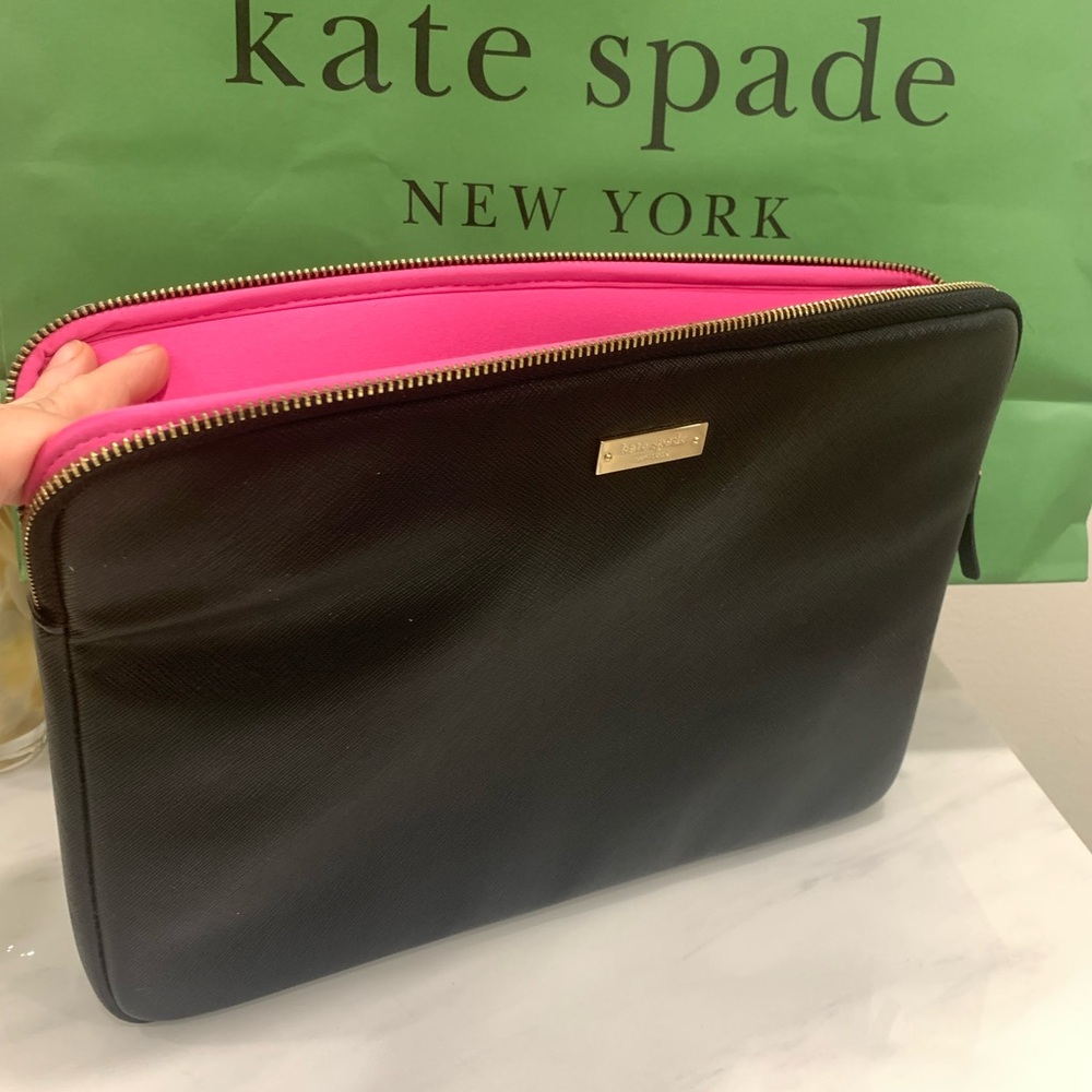 Kate Spade Black Leather Laptop Mac Book Notebook Sleeve Case